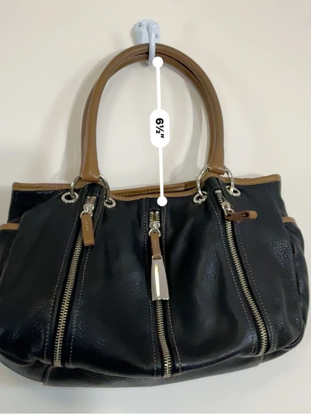 Dark brown with lighter brown trimmed Leather Satchel Handbag for Women